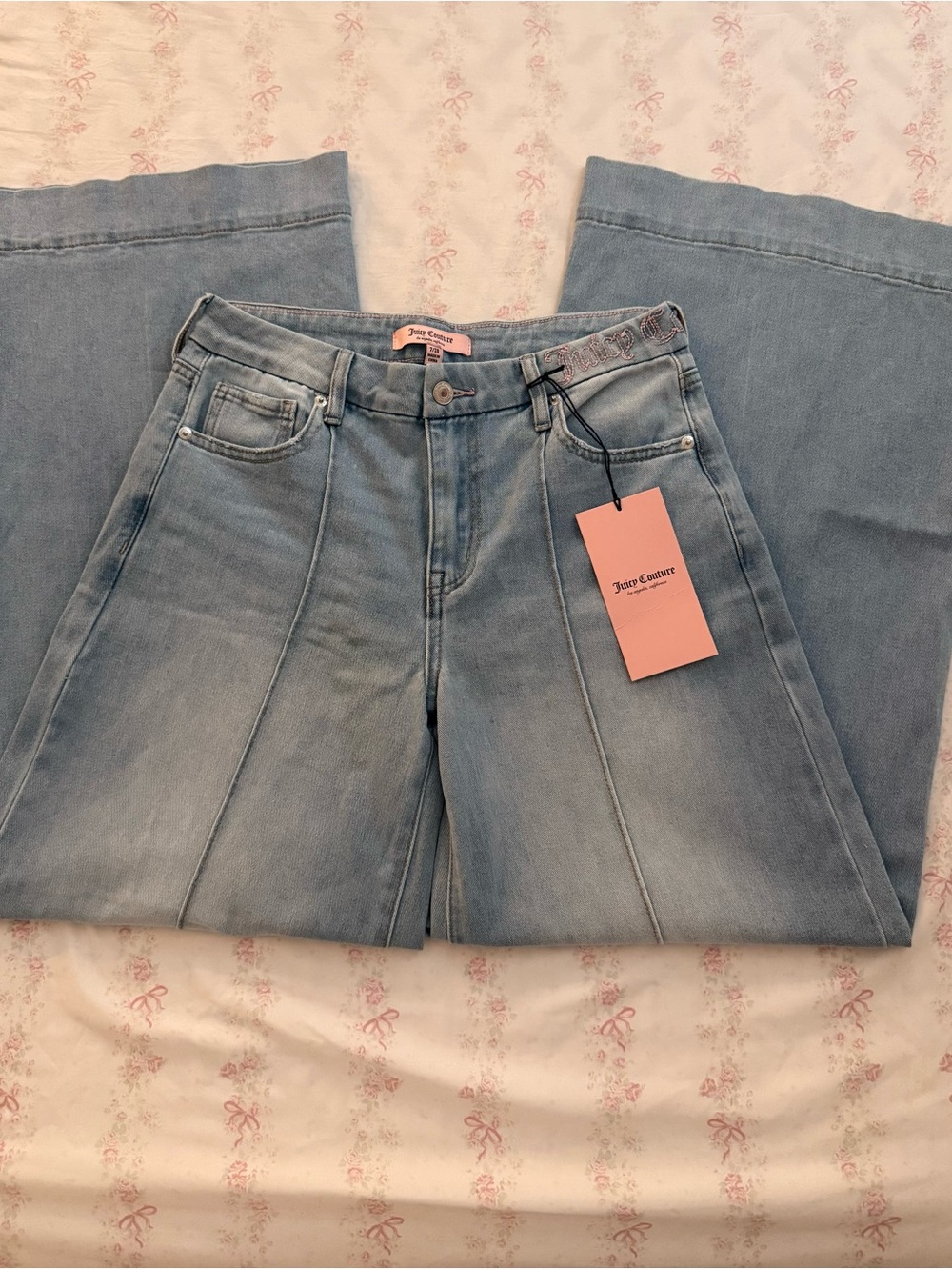 Juicy Couture Pale Blue Wide-Leg Panel Jeans